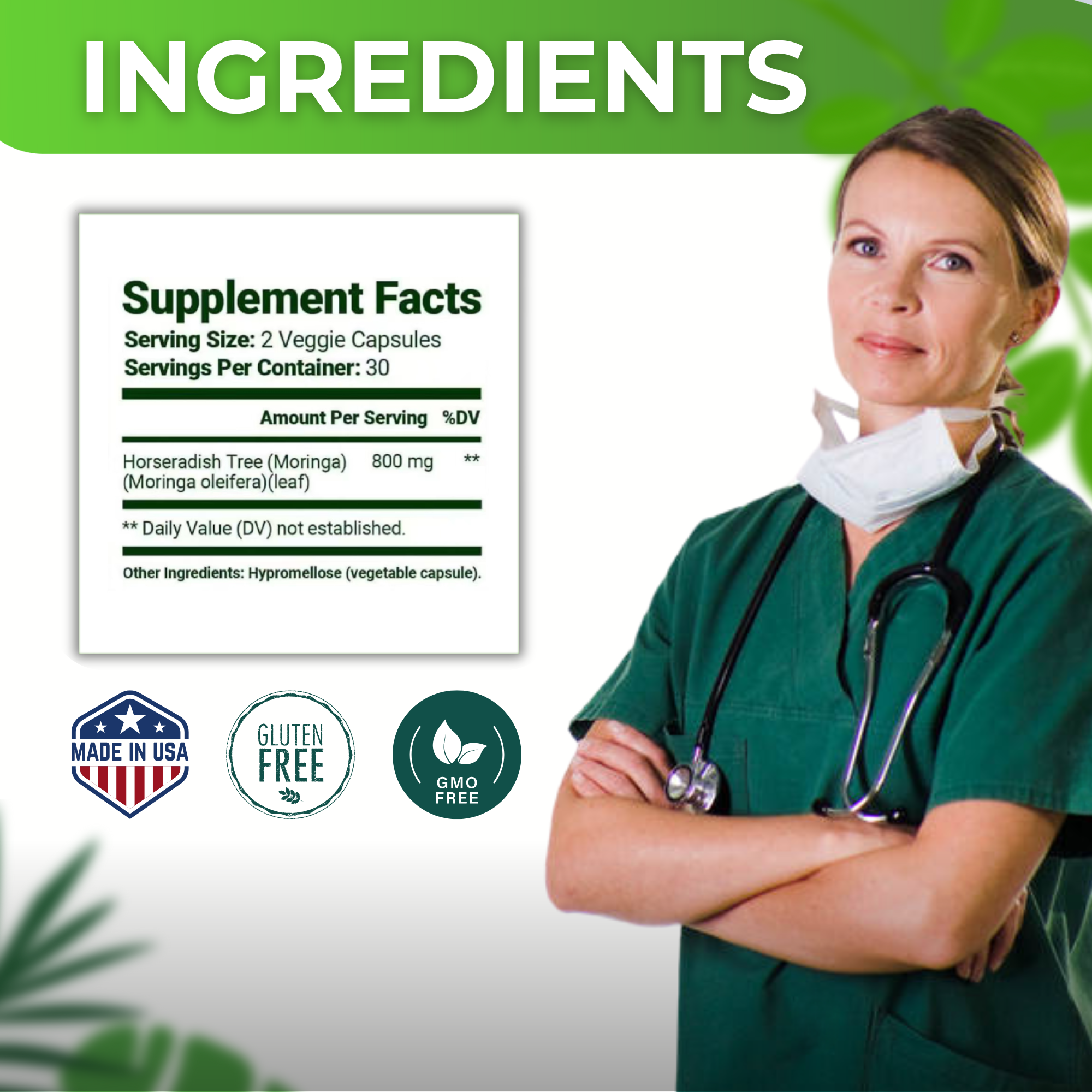Organic Moringa Leaf Powder Capsules